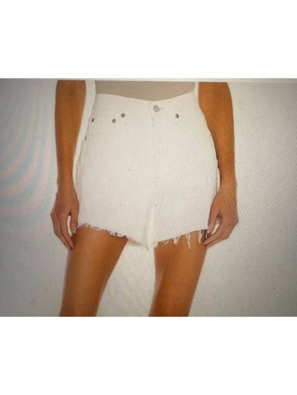 AGOLDE Parker Long Loose Vintage Cut Off Denim Shorts  White Preppy Minimalist